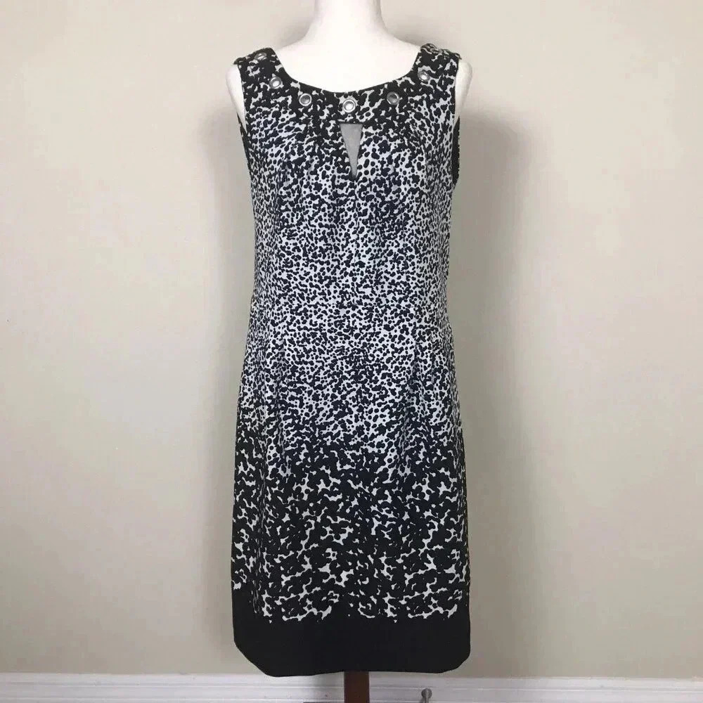 Black White Sleeveless Sheath Dress Size 14 Pleated Animal Print AA Studio Artsy - Picture 16 of 16